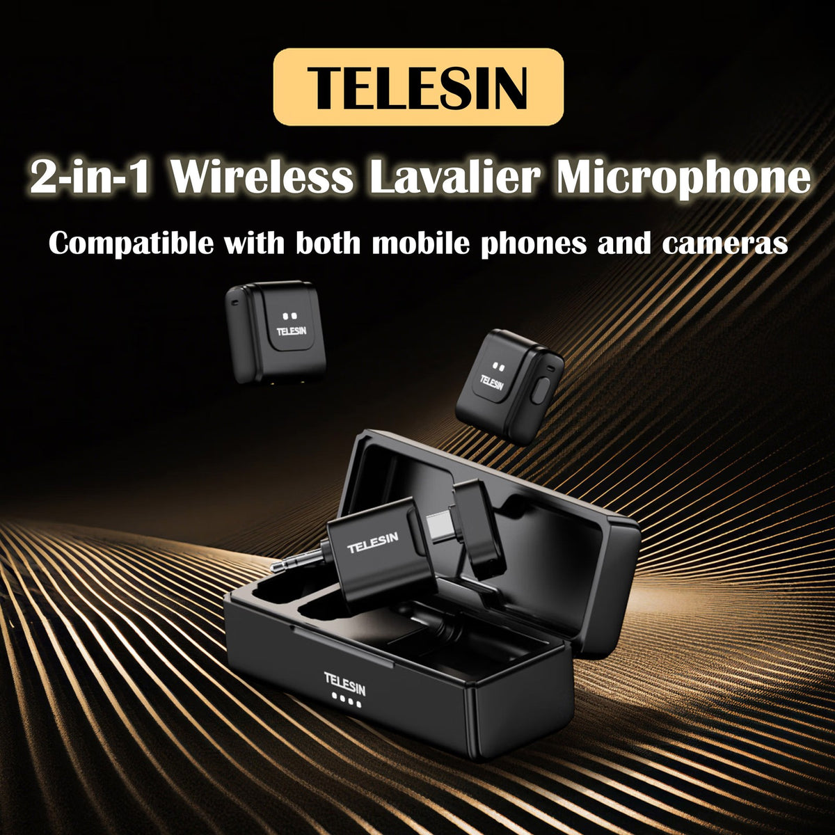TELESIN 2-in-1 Wireless Lavalier Mic for Phone/ Camera/ PC, Dual Mic