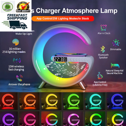 Multifunctional Wireless Charger Alarm Clock Speaker APP RGB Light Fast Charging