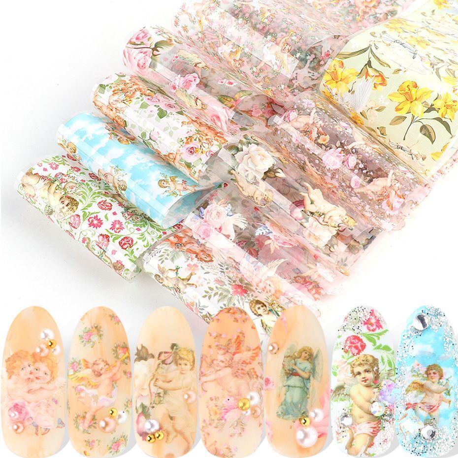 Nail Art 10Pcs Matte Metallic Foils Gold Silver Mirror Starry Paper Gel Stickers