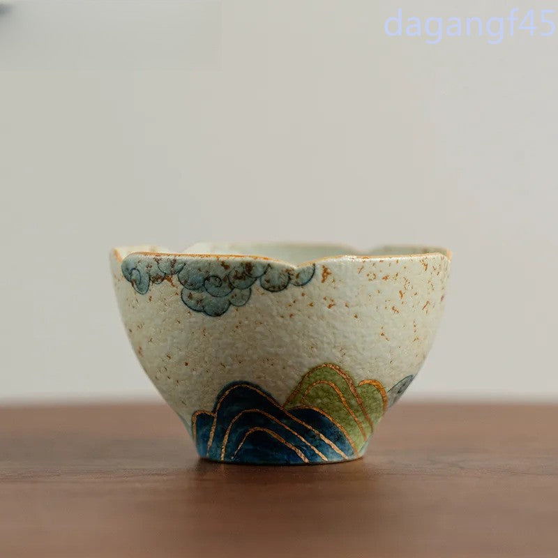 85ml Handpainted Tracing Gold Green Mountain Teacup Tea Bowl Tea-tasting Cup