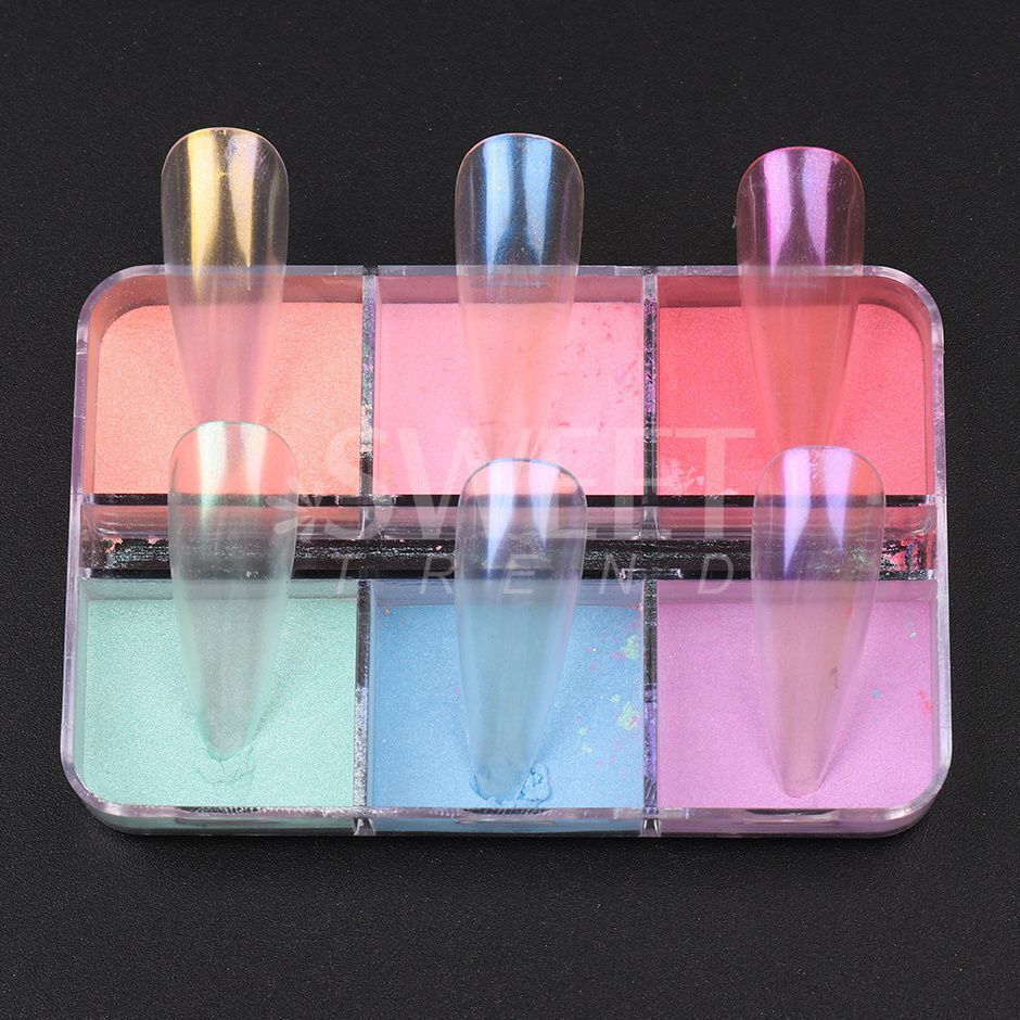 Nail Glitter Powder 6Color Mirror Holographic Glass Aurora Fine Pigment Manicure