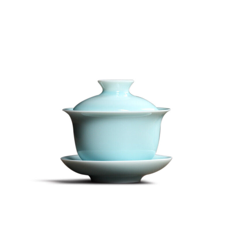 Real Longquan Celadon Gaiwan Porcelain Tea Bowl Lid Cup Saucer Covered Bowls New