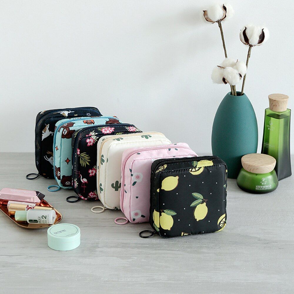 Storage Bag Napkin Pouch Cosmetic Bags Organizer Makeup Purse Nylon Black Travel