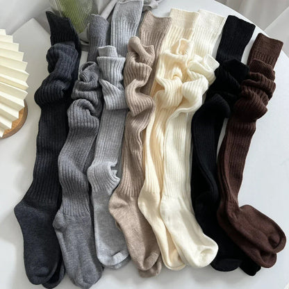 Women Long Socks 1-2 Pairs Wool Cashmere Stockings Girls Autumn Winter Warm Knee