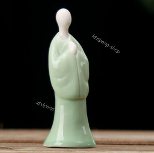 4.1" Chinese Celadon Porcelain Ceramics Buddhism Buddha Figurine Statues