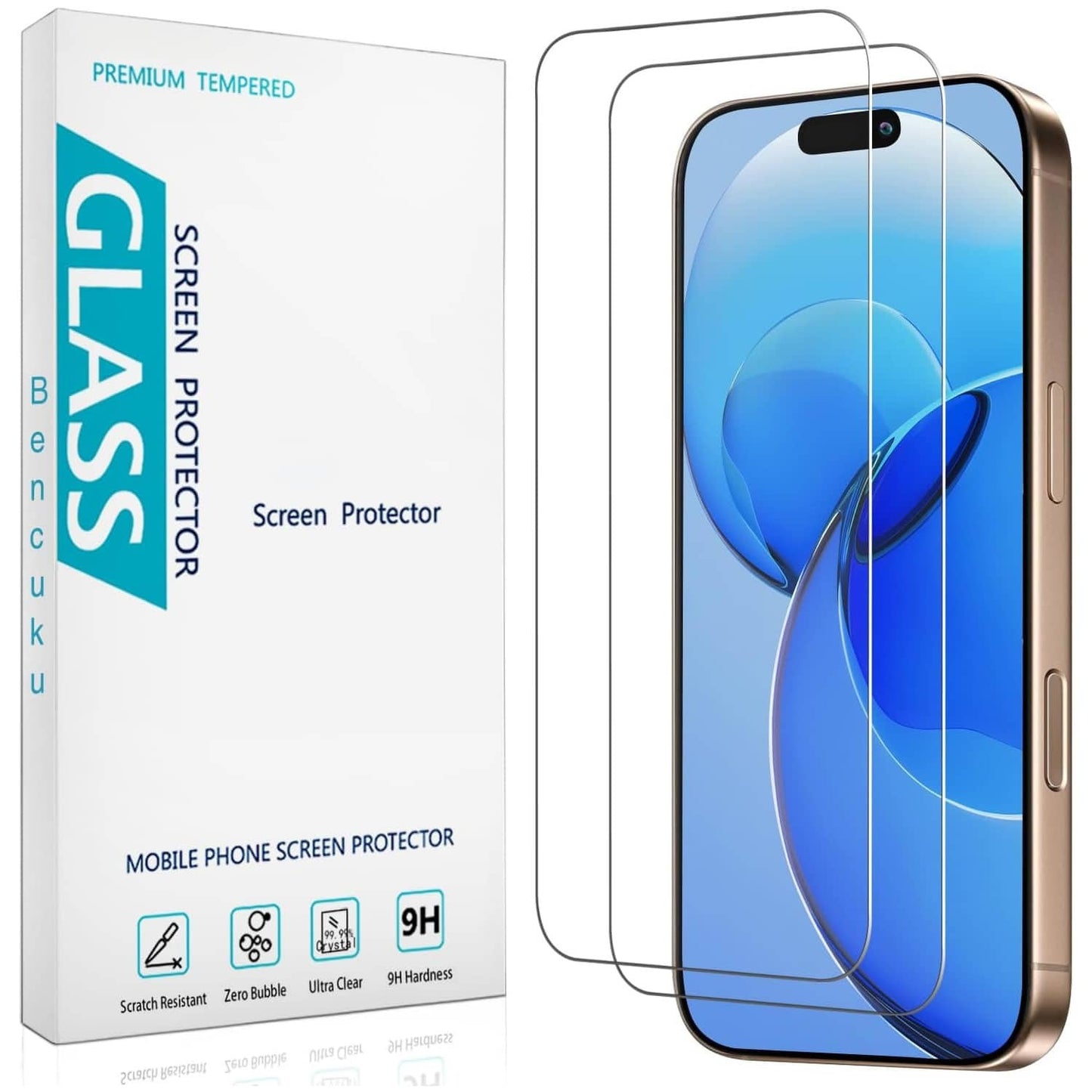 (2 Pack)for iPhone 16/16e/15/14/13/12/11 Pro Max Tempered Glass Screen Protector