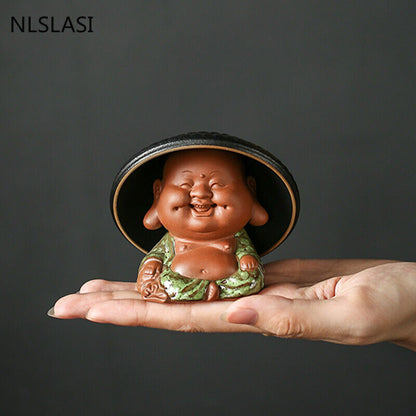 Creativity Purple Clay Tea Pet with Tea Strainer Monk Buddha Figurine Ornaments