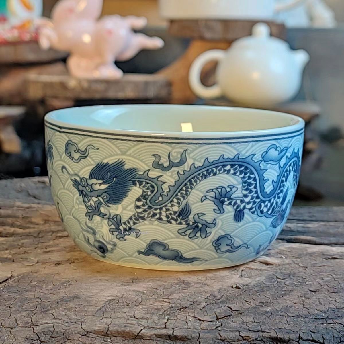 125ML Chinese Exquisite Antique Blue Glazed Dragon Patterned Porcelain Tea Cups