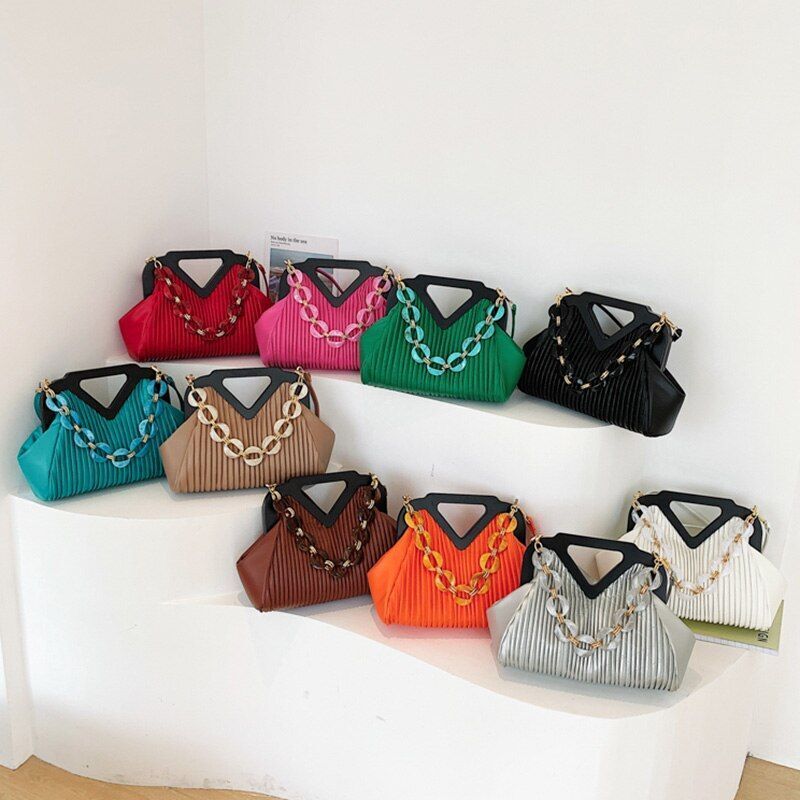 Pleated Bags Blue/Orange Shoulder Bag Big Totes Handbag Purse Evening Clutch Bag