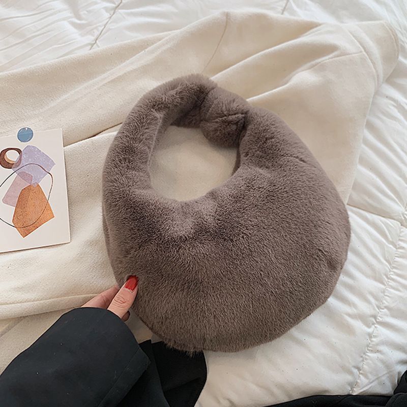 Small Half Moon Bag Warm Plush Bags Furry Short Handle Clutch Cute Handbag Purse
