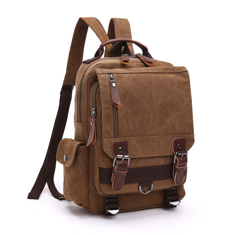 Unisex Canvas Convertible Small Backpack Rucksack Chest Pack Sling Bag Traavel