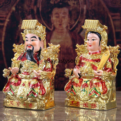 Chinese Ceramic Jade Emperor Queen Mother Goddess Statue Household Ornaments