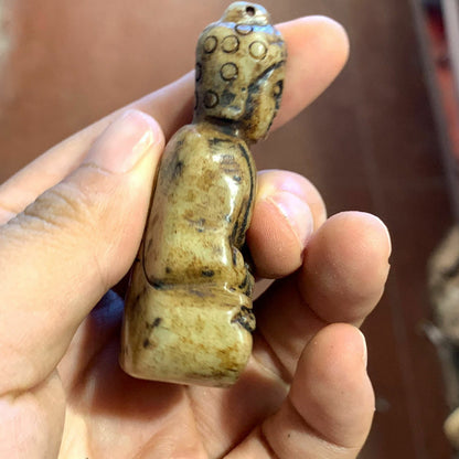 2.36" Chinese Old Handmade Sapphire Carved Buddha Statue Pendant Collect Decor