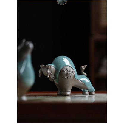 Handmade Chinese Zodiac Ox Ceramic Tea Pet 14.5cm Kung Fu Tea Play Decorative