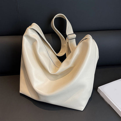 Women Big Bucket Bag Soft Leather Shoulder Bag Underarm Bag Crossbody Bag Silver