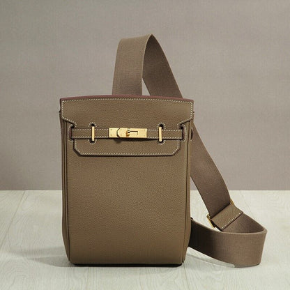 Small Real Leather Sling Chest Pack Shoulder Bag Crossbody Backpack Flap Purse