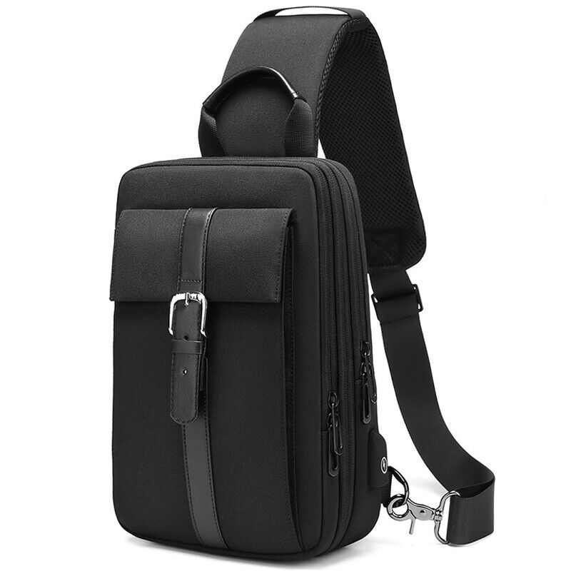 Men's Sling Backpack Oxford cloth Waterproof Crossbody Bag USB Port Sport Bags