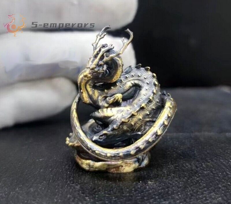 Brass Carved Chinese Dragon Statue Animal Feng Shui Decor