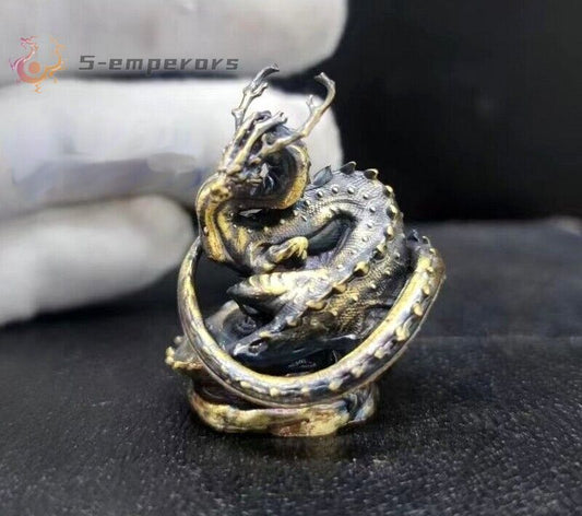 Brass Carved Chinese Dragon Statue Animal Feng Shui Decor