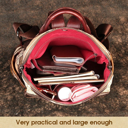 Retro Backpack Genuine Leather Shoulder Bags 12" Travel Bag Patchwork Multicolor