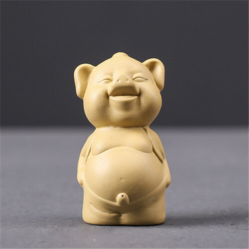 Lovely Pig Statue China Zisha Purple Clay Tea Pet Standing Pig Table Decoration