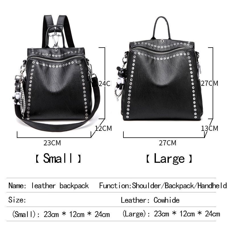 Genuine Leather Backpack Multifunctional Traveling Schoolbag 23*12*24/27*13*27CM