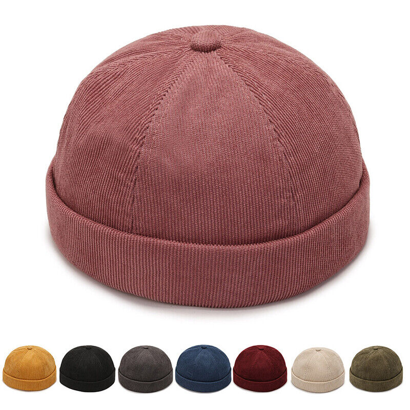 Men's Beanie Hats Retro Brimless Hat Hip-hop Rolled Cuff Skullcap Sailor Caps*