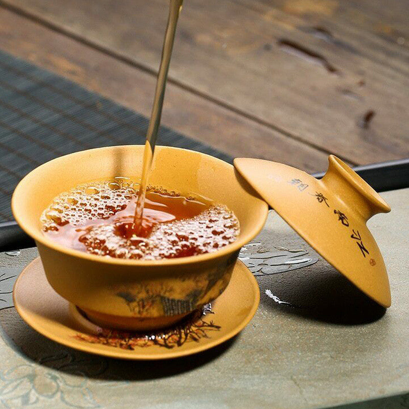 1pc Chinese Yixing Tea Cup Tureen Ore Mud Purple Clay Gaiwan Creative Teaware