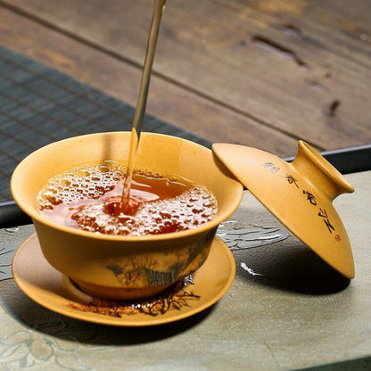 1pc Chinese Yixing Tea Cup Tureen Ore Mud Purple Clay Gaiwan Creative Teaware
