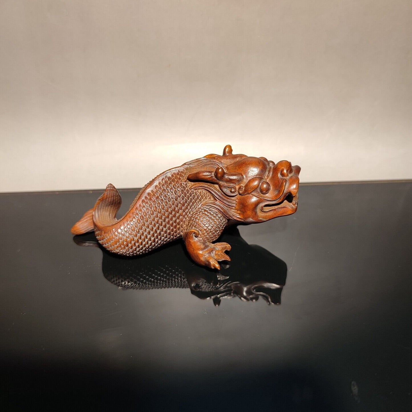 fish dragon figurine wood carving sculpture home decor living room statue gift