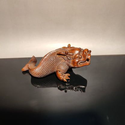 fish dragon figurine wood carving sculpture home decor living room statue gift