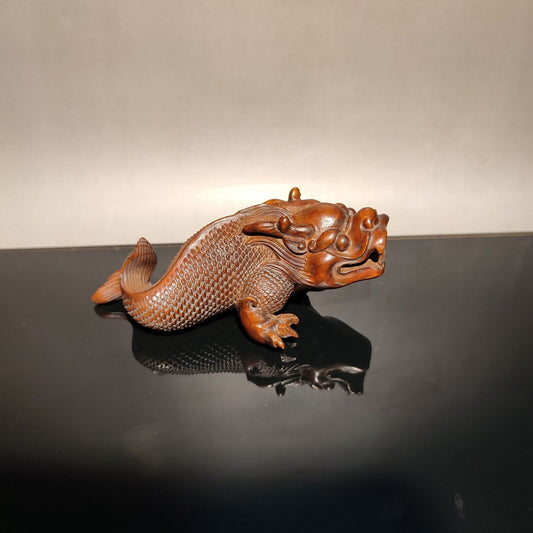 fish dragon figurine wood carving sculpture home decor living room statue gift