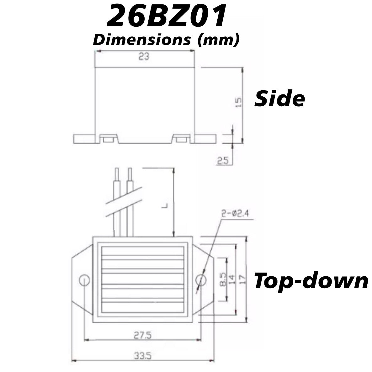 3-6V DC 85dB Buzzer with Wire Leads (1.31" x 0.70" x 0.60")