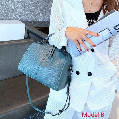 Crocodile Pattern Handbag Genuine Leather Elegant Shoulder Bag Wide Strap Totes