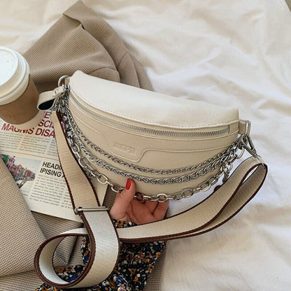 Chain Waist Belt Bag Women Leather Crossbody Fashion Phone Pack Purse Ladies