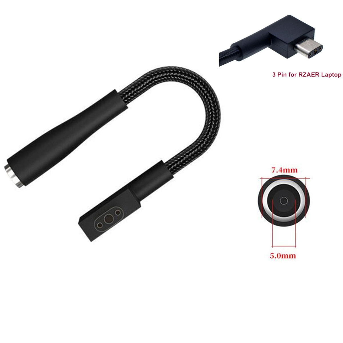 DC 7450 Tip to 3Pin Power Adapter Laptop Changing Converter Cable Line For Razer