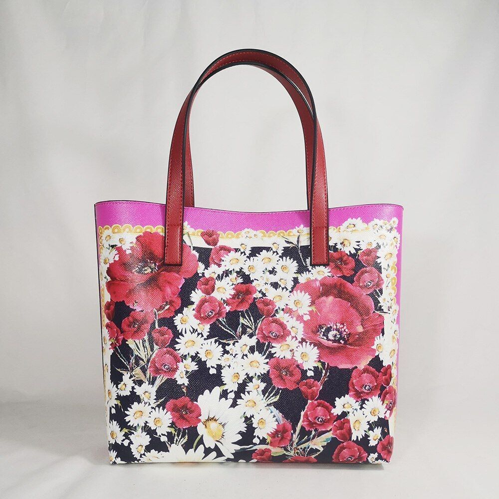 Floral Traveling Shoulder Bag Textured Leather Shopper Large Bag Women Handbags
