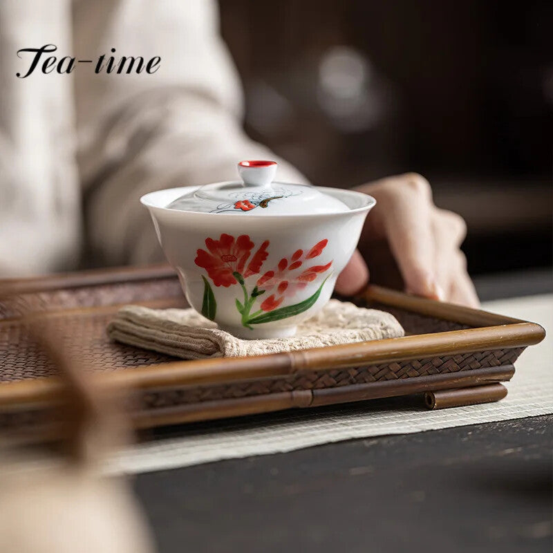 100ml Hand Painted Butterfly Ceramic Tea Tureen Underglaze Gourd Tea Bowl