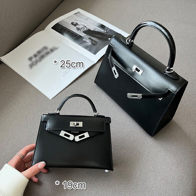 19/25 Trapezoid Glossy Real Leather Flap Tote Handbag Shoulder Bag Purse Fashion