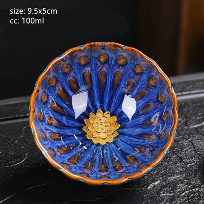 130ml Tradition Kiln Transformation Ceramic Teacup Handmade Silver Inlay Tea Cup