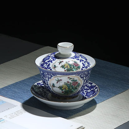 180ml Jingdezhen Blue Ceramic Gaiwan Kung Fu Tea Set Tea Cup Bowl Tea Tureen