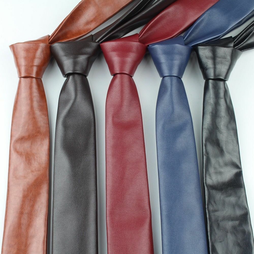 Men's Fashion Leather Patchwork Ties 144x5.5cm Wedding Party Women Adult Necktie