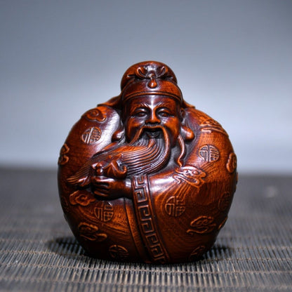 Boxwood Fu Lu Shou Statue 3pcs 1.97×2.76in 218g Wood Carving Decor