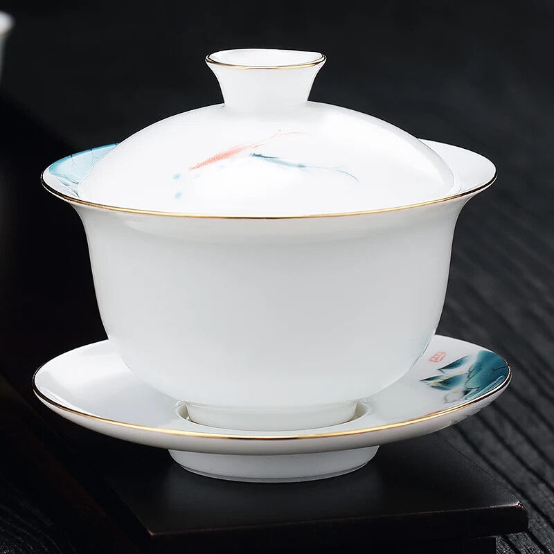 White Porcelain Three-color Gaide Town Tea Goat Fat Jade Bowl