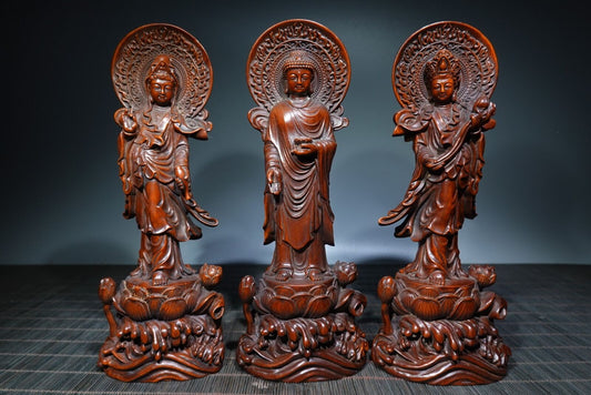 Antique Chinese Boxwood Carving Buddha Statue Wooden Sculptures Decor Collection