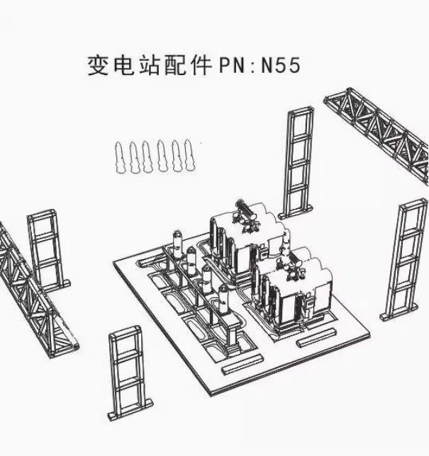 1/160 Train Model of Power Substation Industrial Building Scene Assemble Model