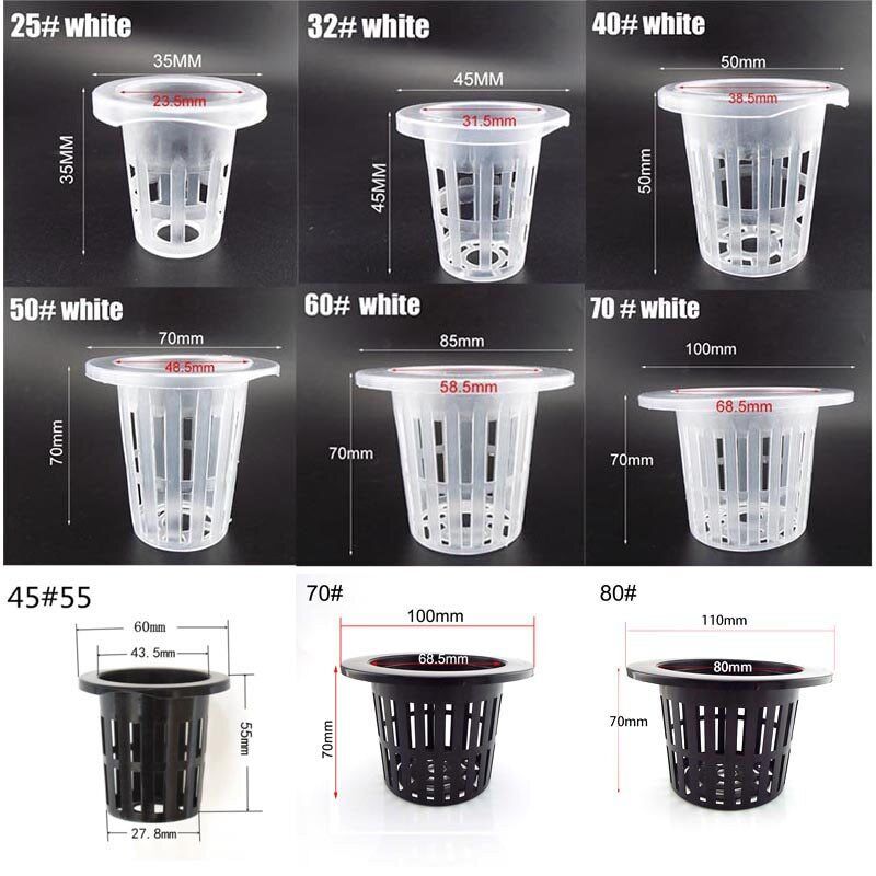 50Pcs Mesh Pot Net Cup Basket Hydroponic Nursery Aeroponic Plant Grow Clone Kit