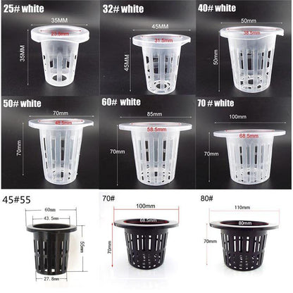 50Pcs Mesh Pot Net Cup Basket Hydroponic Nursery Aeroponic Plant Grow Clone Kit