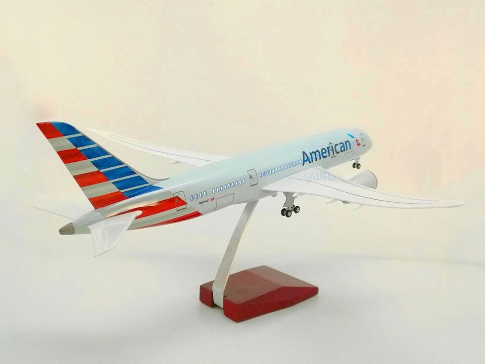 44CM American BOEING 787 Aircraft Led Sound-controlled Light Resin Plane Model
