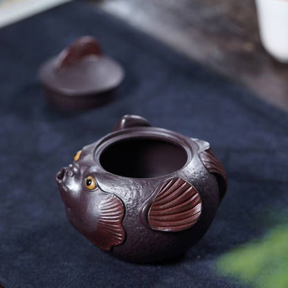 Yixing Zisha Teapot Original Purple Clay "bulgy Mouth Fish" Handled Pot 160ml
